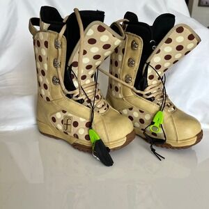 Forum Aura Womens Snowboard Boots Tan Brown Polka Dot Size 6 US 36.5 EUR